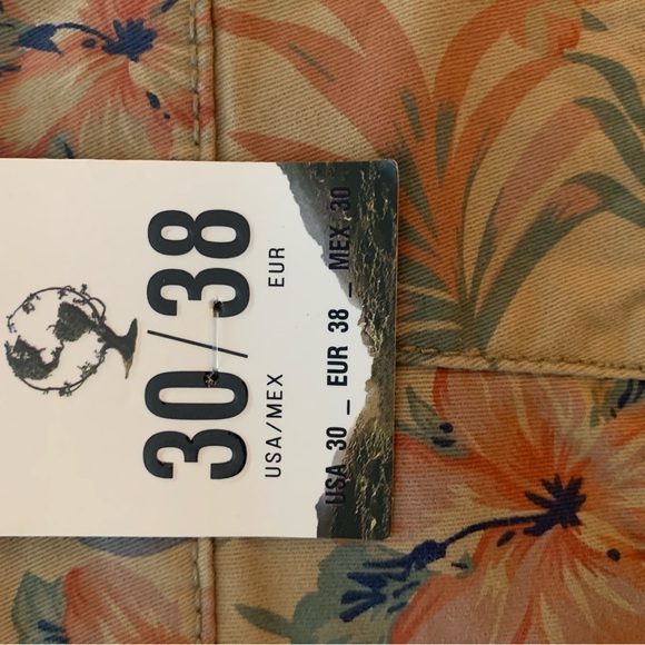 Denim & Flower Men's Floral Chino Shorts - Tan with Green & Orange Accents - Picture 6 of 12